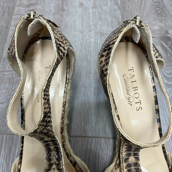 Talbots Kittie3e Espadrille Wedge Sandals Natural Reptile T Strap Ankle 8M - Picture 13 of 14